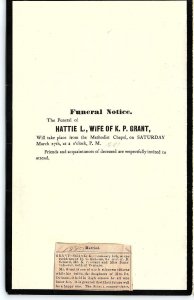 1880 FUNERAL NOTICE HATTIE L WIFE OF K. P. GRANT METHODIST CHAPEL Z5218