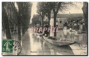 Postcard Old Meulan Quai Albert Joly Crue January 1910