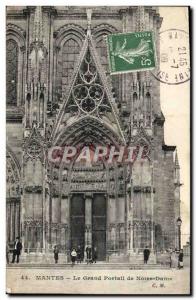 Old Postcard Mantes The Grand Portal Of Notre Dame