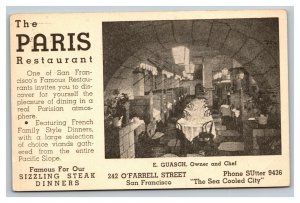 Vintage 1940's Advertising Postcard Paris Restaurant O'Farrell San Francisco CA