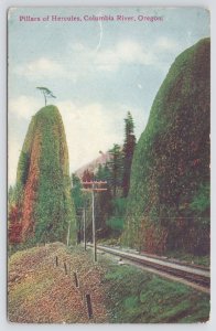 Columbia River Oregon~Pillars of Hercules By RR Tracks~Vintage Postcard