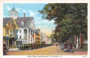 Main Street Cars Drug Store Littleton New Hampshire 1930s postcard