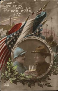 WWI French American Soldiers Propaganda 2069/4 Tinted Real Photo Vintage PC