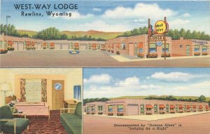 Postcard Wyoming Rawlins West Way Lodge occupation linen Teich 23-8738