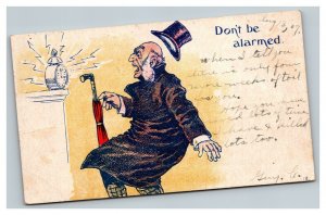 Vintage 1907 Comic Postcard Man in Top Hat Surprised by Alarm Clock Funny
