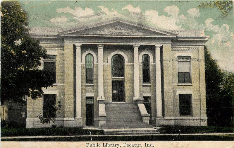 Vintage Postcard; Public Library, Decatur IN Adams County Indiana Posted