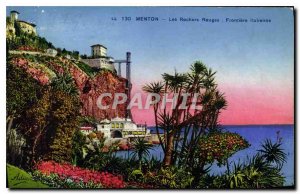 Old Postcard Menton Border Italian Red Rocks