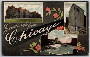 Vtg Illinois IL Greetings From Chicago City Views 1910s Old Postcard