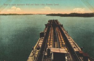 Panama View of South Approach Wall and Gatun Lake Panama Canal Postcard 03.75