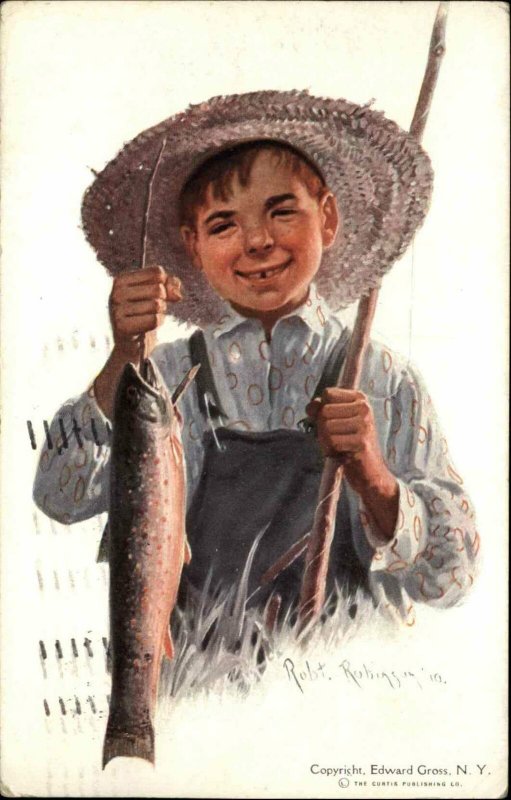 A/S Robert Robinson Young Boy Fish Catch Fishing c1910 Vintage Postcard