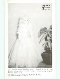 Unused 1960 postcard ANTIQUE TURNED BISQUE SHOULDER HEAD DOLL k7099