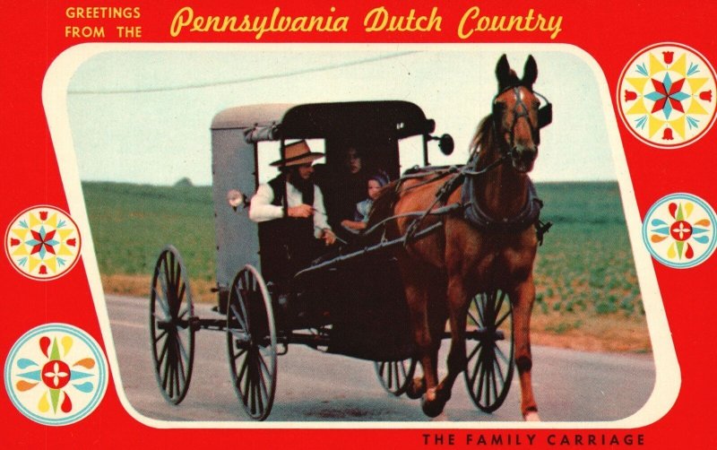 Vintage Postcard Greetings From Pennsylvania Dutch Country The Family Carriage