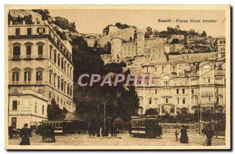 Postcard Old Napoli Rione Piazza Amedeo Tramway