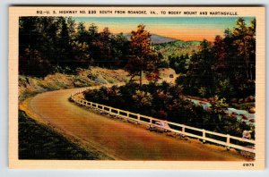 Roadway US Highway No 220 South Roanoke Virginia Postcard Linen Unposted Roadway