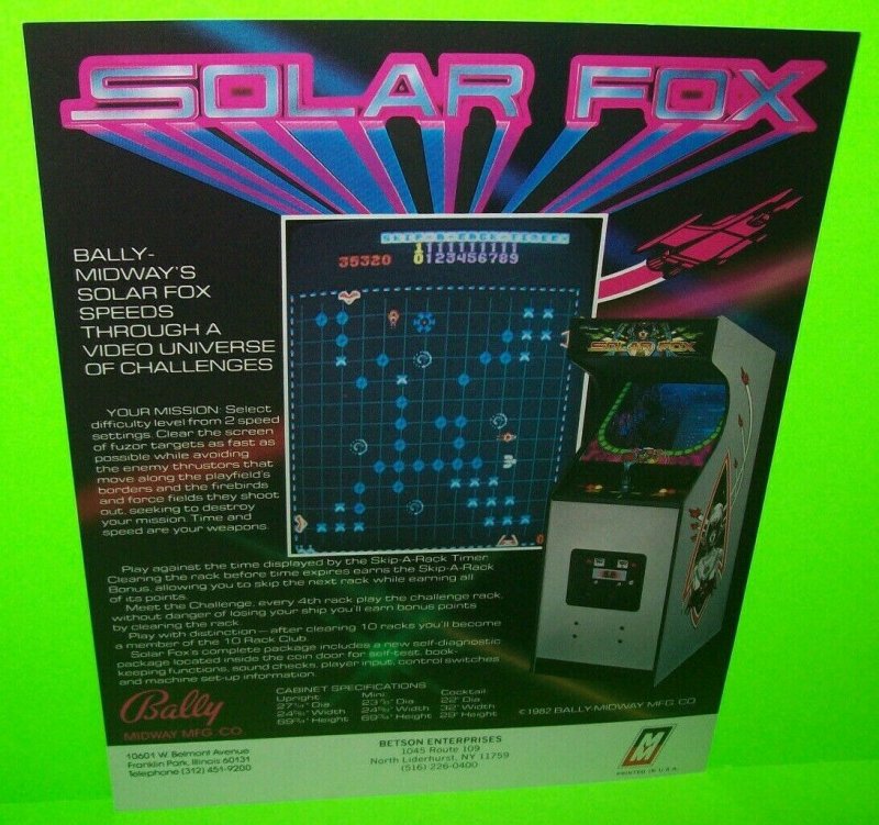 Midway Solar Fox Arcade FLYER Original 1982 NOS Video Game Space Age Sci-Fi Art 