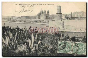 Old Postcard Marseille Fort St John and the Cathedral