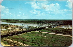 1953 Missouri River Bridge Sioux City Iowa IA Bird's Eye View Posted Postcard