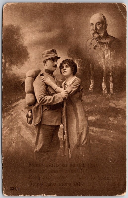 1910's Couple Army Man In His Younger Days Real Photo RPPC Posted Postcard