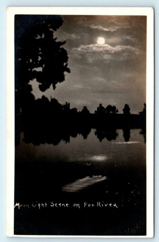 RPPC FOX RIVER IL Illinois?  MOONLIGHT SCENE on River c1910s  Postcard