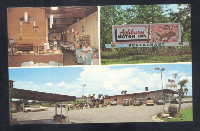 ASHBURN GEORGIA MOTEL RESTAURANT INTERIOR OLD CARS VINTAGE ADVERTISING POSTCARD