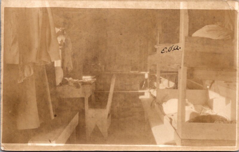 Real Photo Postcard Bunk Beds Inside Cabin Camp