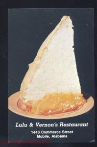 MOBILE ALABAMA LULU & VERNON'S RESTAURANT ADVERTISING POSTCARD PIE FOOD