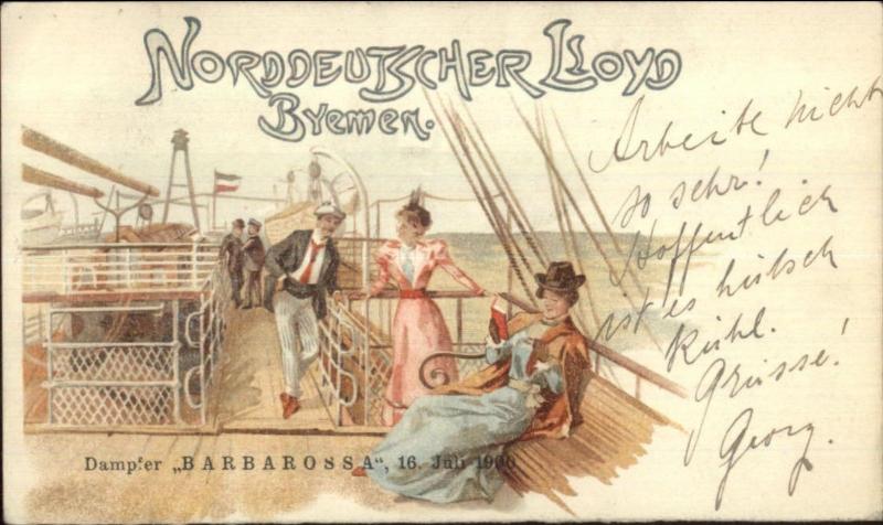 Nordd Norddeutscher Lloyd Bremen Steamship Dampfer Barbarossa Deck Scene