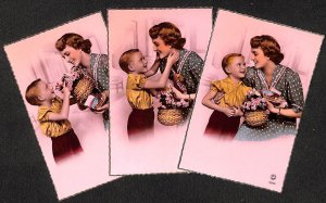 Set of 3 vintage greetings postcards mother and child family love gift flowers