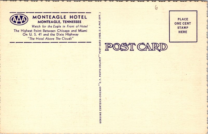 Monteagle Tennessee Monteagle Hotel  US 41 & Dixie Hwy Vintage Postcard