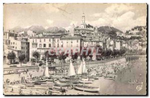 Old Postcard Menton Old Town and the Yacht Beach Sablettes