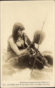 Native Americana Indian Girl Ouas Tribve Basket Weaving Real Photo Postcard