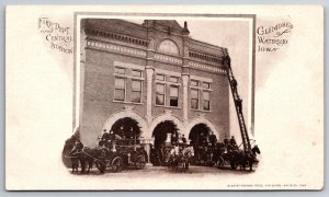 Waterloo Iowa~Fire Department~Central Station~Firemen on Ladder Vignette