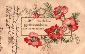 Vintage Postcard 1905 Herzlichen Glückwunsch Congratulations Greetings Flowers