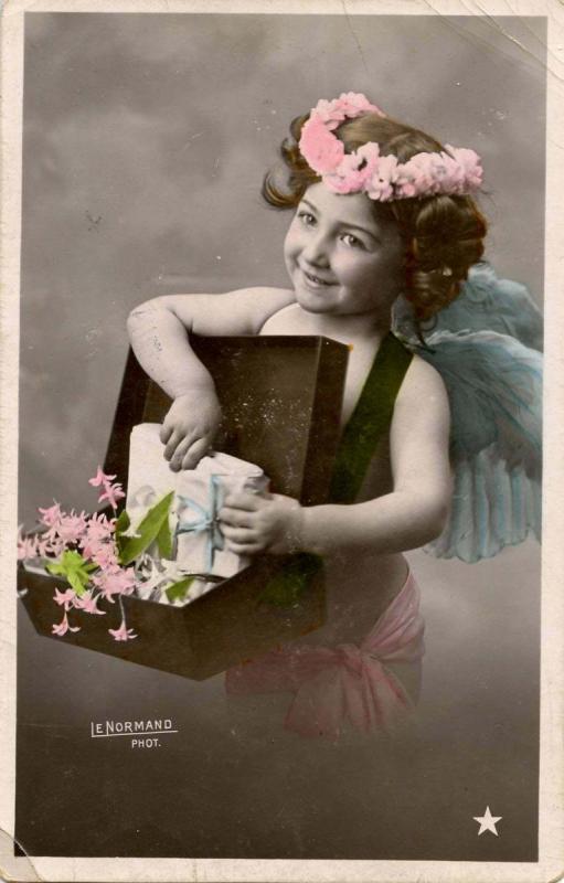 Little Girl with Angel Wings    *RPPC (Colorized)