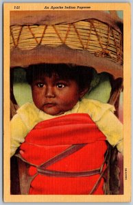 Vtg Native American Apache Indian Baby Papoose 1940s Linen Postcard
