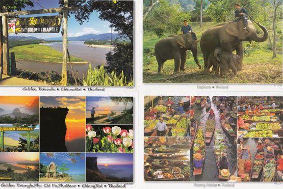 Golden Triangle Hanging Sign Elephants Floating Market 4x Thailand Postcard s