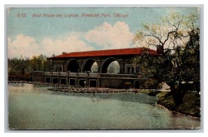 Vintage 1915 Postcard Boathouse & Lagoon Humboldt Park Chicago Illinois