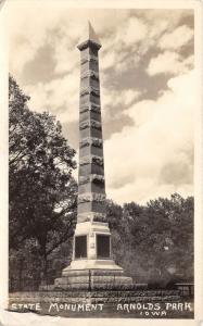 Arnolds Park Iowa~State Monument~Iron Fence Around Monument~1930s RPPC Postcard