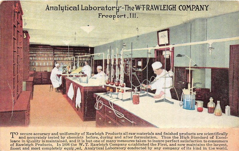 F88/ Freeport Illinois Postcard c1910 Analytical Lab Rawleigh Co