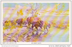 Indians and Buffalo His Heart Sleeps by Cowboy Artist Charles M Russell