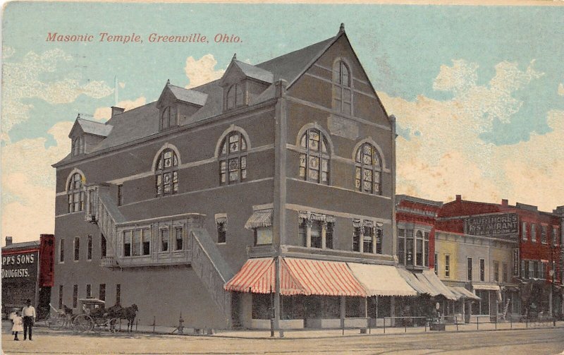 J64/ Greenville Ohio Postcard c1910 Masonic Temple Building 81