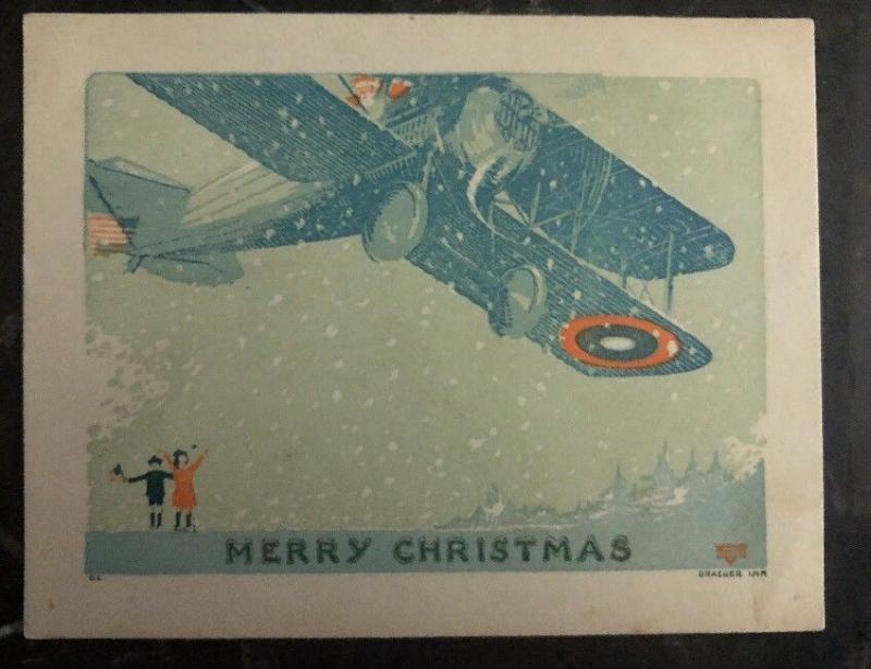 Mint PPC USA Patriotic picture postcard Merry Christmas Military Plane