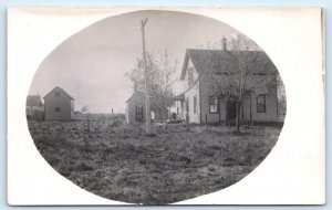 RPPC CENTER, NE Nebraska ~ FARM HOUSE & Outbuildings c1910s Knox County Postcard