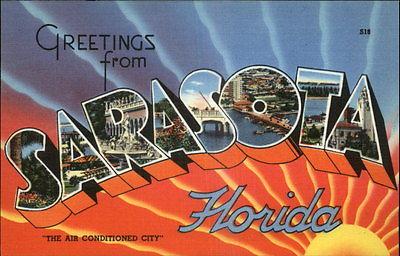 SARASOTA FL Air Conditioned City LARGE LETTER LINEN Old P...