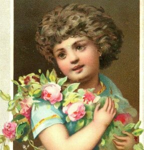 1880s-90s Victorian Affection's Greeting Card Lovely Child Flowers P215