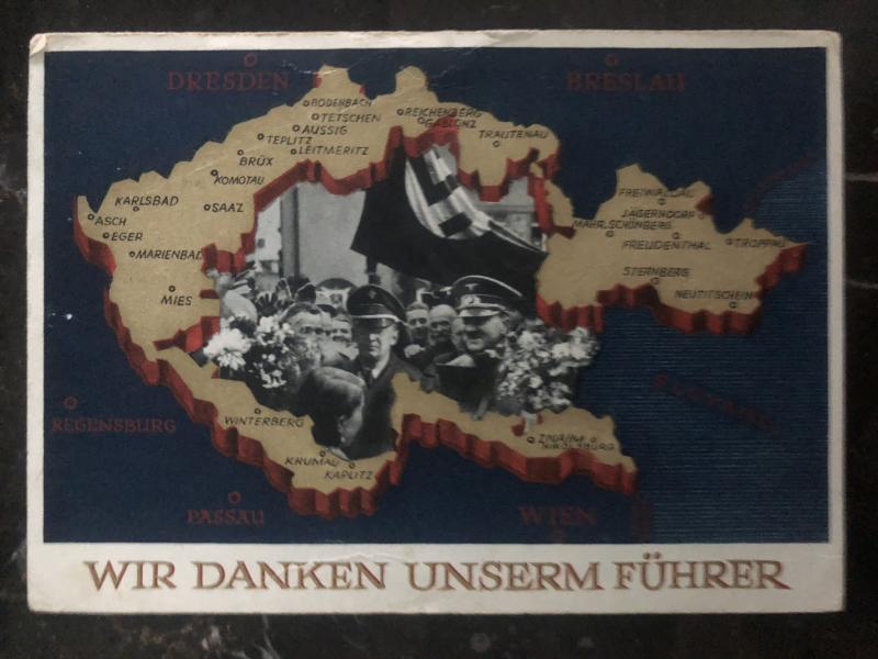 1938 Sudetenland Germany picture Postcard cover We thank our Fuhrer