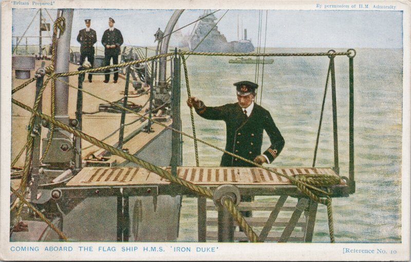 HMS 'Iron Duke' Coming Aboard The Flag Ship Royal Navy Unused Postcard G70