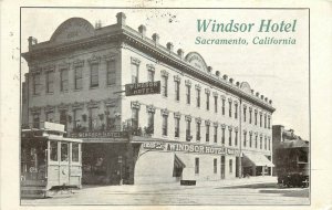 1908 Postcard; Windsor Hotel, Sacramento CA & Trolley, Posted