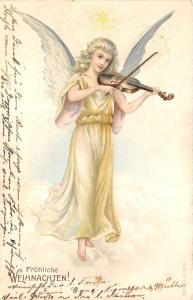BG8399 angel playing violon embossed weihnachten christmas greetings germany