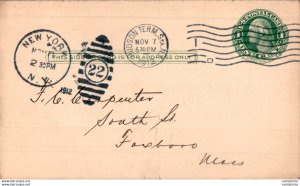 US Postal stationery 1c New York 1912 to Fowboro Mass